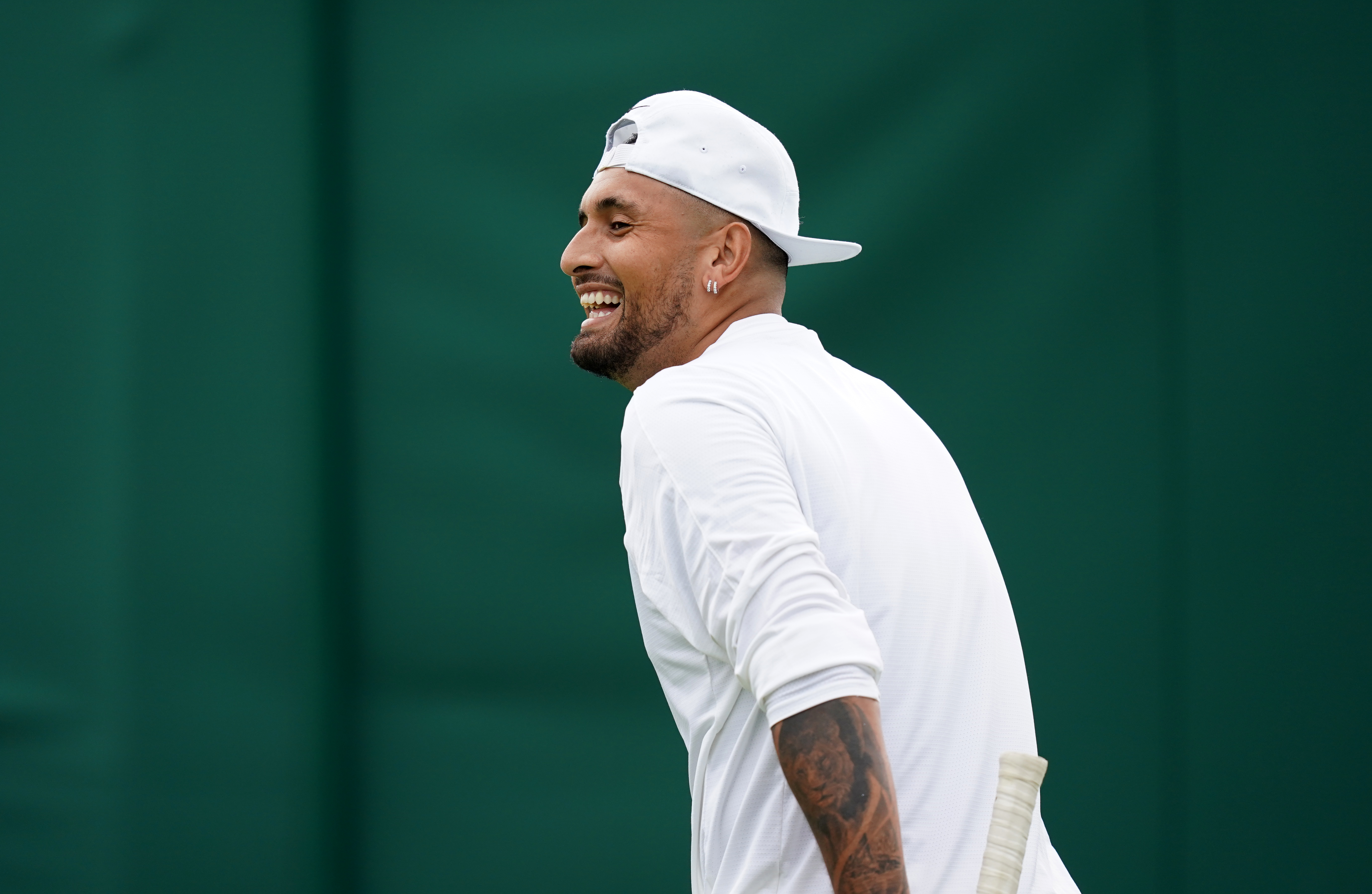 Nick Kyrgios practises at the All England Club