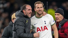 Cristian Stellini and Harry Kane celebrate after Tottenham's victory over Manchester City