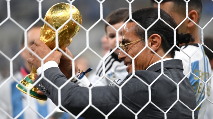 Chef Nusret Gokce – nicknamed Salt Bae – was seen holding the World Cup on Sunday