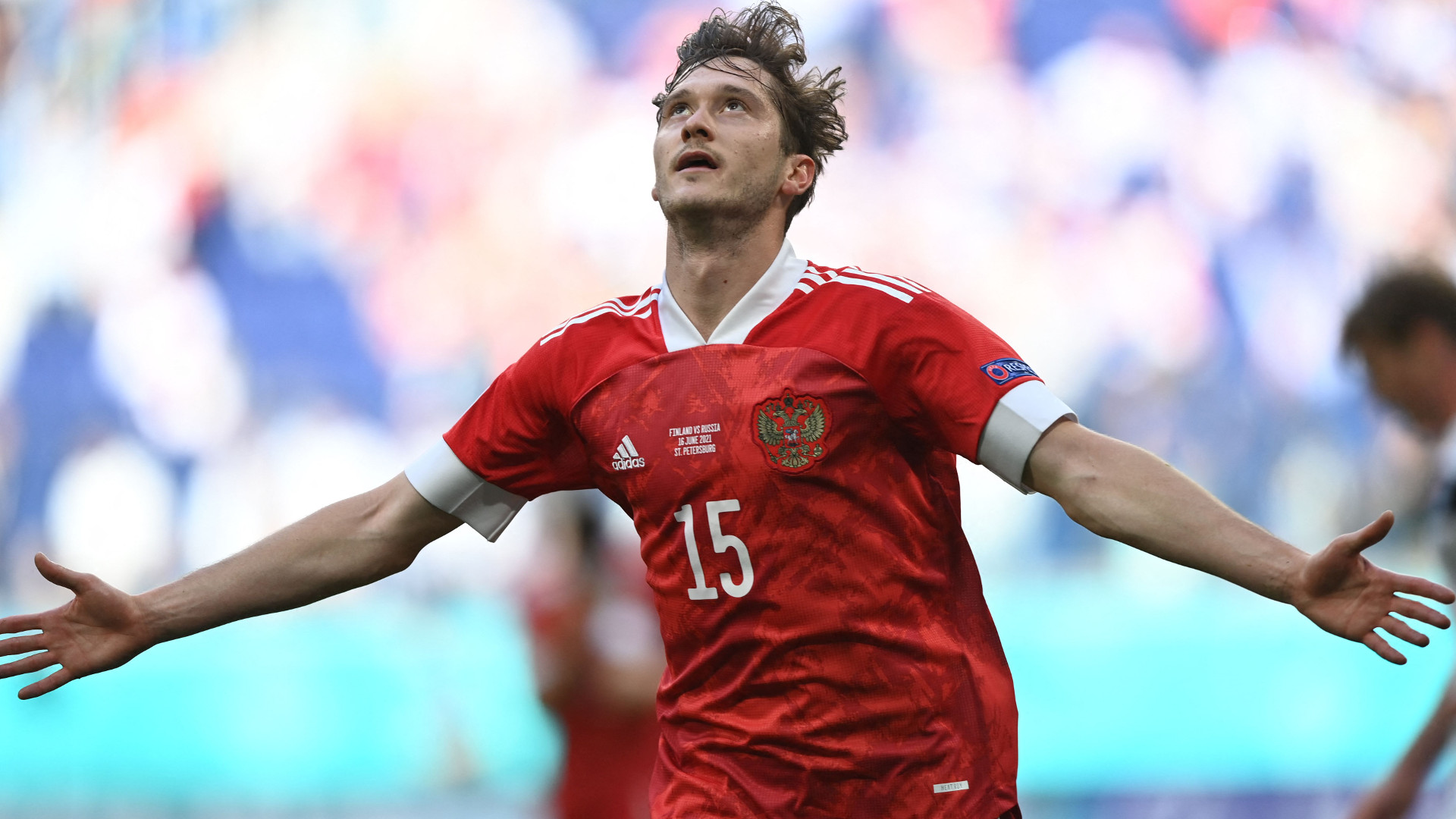 Aleksey Miranchuk celebrates his goal against Finland