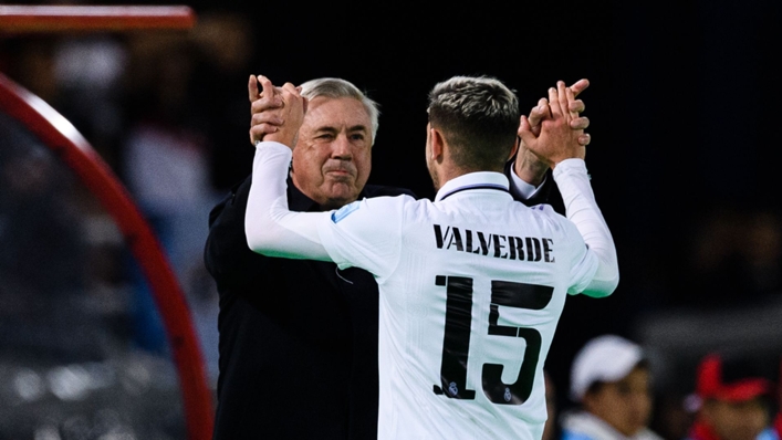 Federico Valverde celebrated his 10th goal of the season with boss Carlo Ancelotti