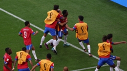 Costa Rica celebrate Keysher Fuller's winning goal against Japan