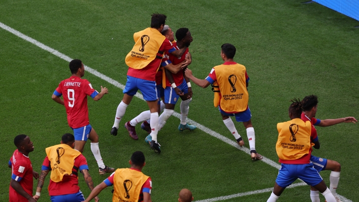 Costa Rica celebrate Keysher Fuller's winning goal against Japan