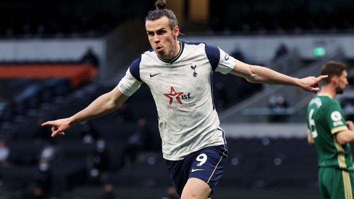 Gareth Bale celebrates for Tottenham against Sheffield United