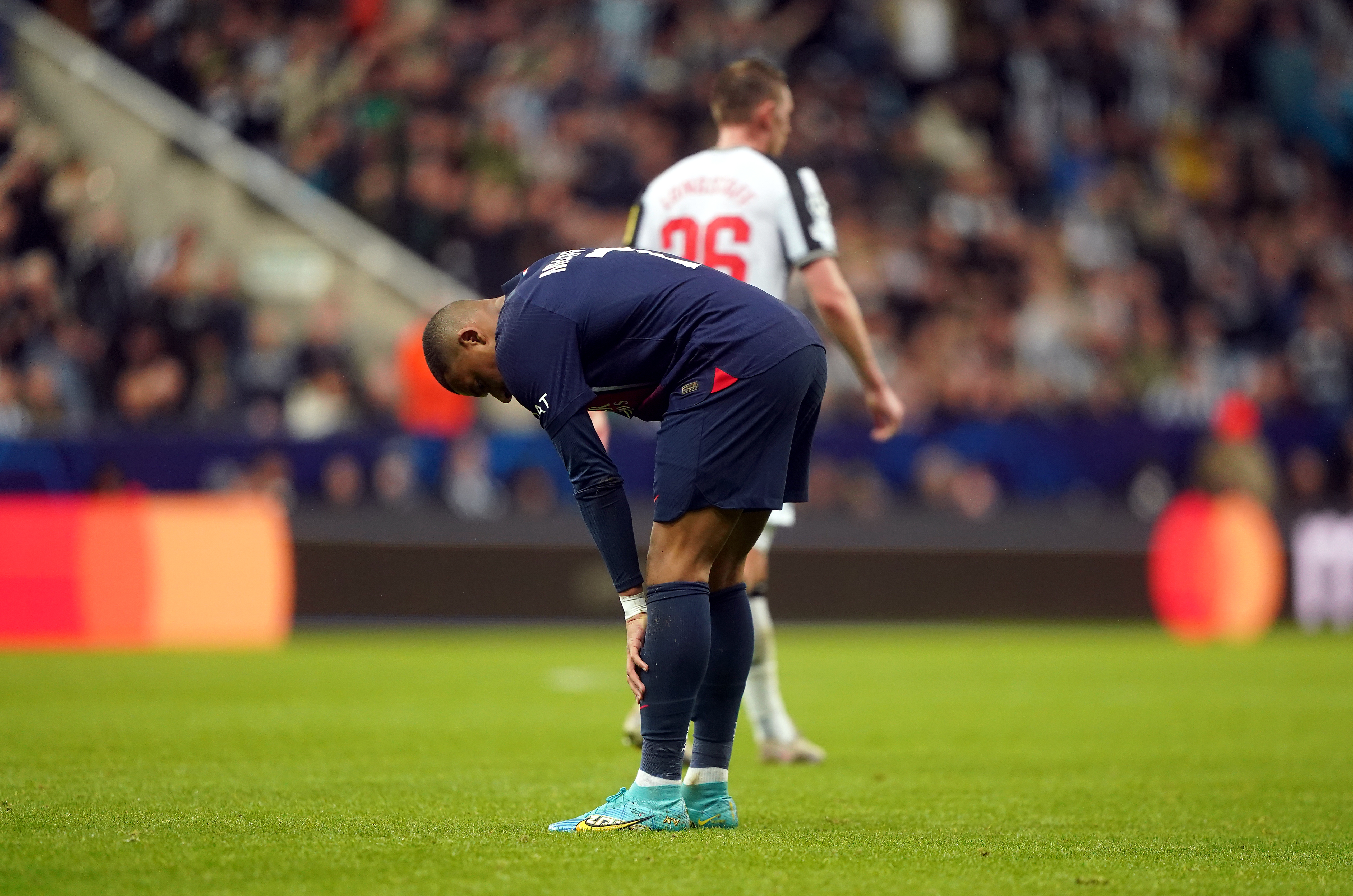 Paris St Germain’s Kylian Mbappe cut a frustrated figure at St James' Park