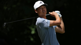 Brandon Wu of the United States plays his shot from the second tee during the third round of the Wyndham Championship