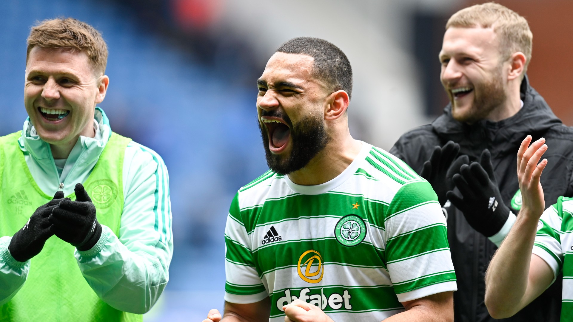 Cameron Carter-Vickers leads the Celtic celebrations at Ibrox
