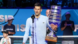 Novak Djokovic holds the Tel Aviv Open trophy