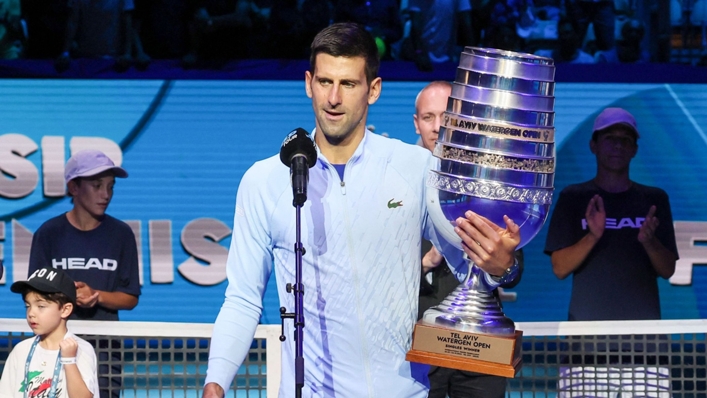 Novak Djokovic holds the Tel Aviv Open trophy