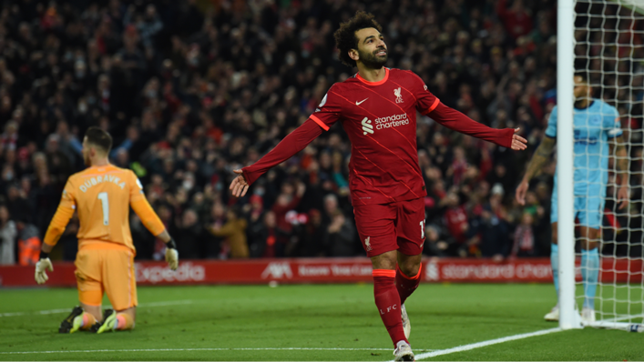 Mohamed Salah celebrates yet another goal for Liverpool at Anfield against Newcastle
