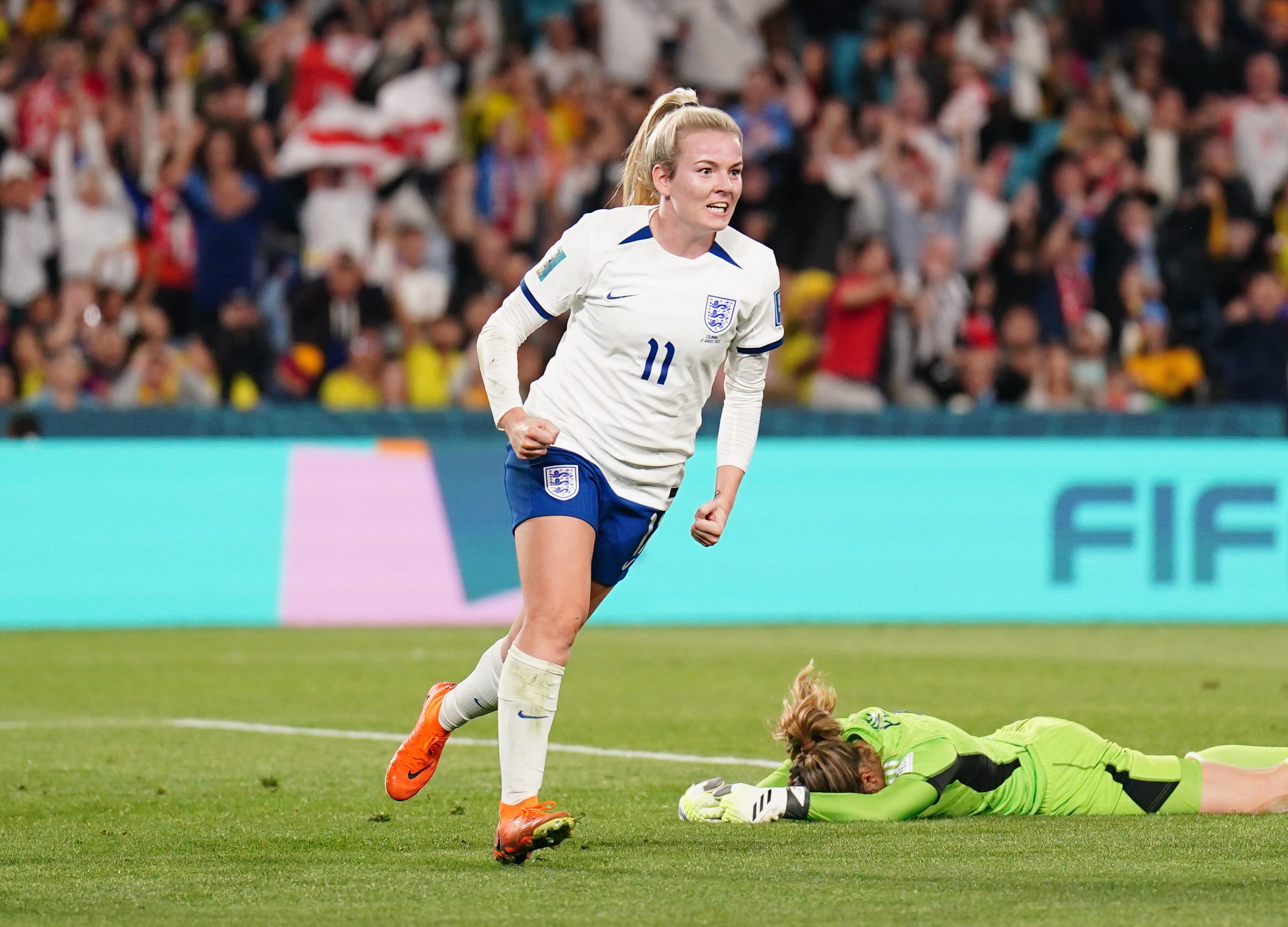 Hemp celebrates scoring against Colombia at the World Cup
