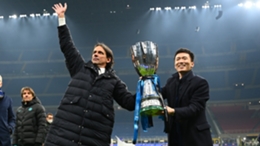 Simone Inzaghi and Inter president Steven Zhang celebrate their success