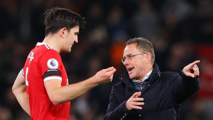 Harry Maguire (L) and Ralf Rangnick
