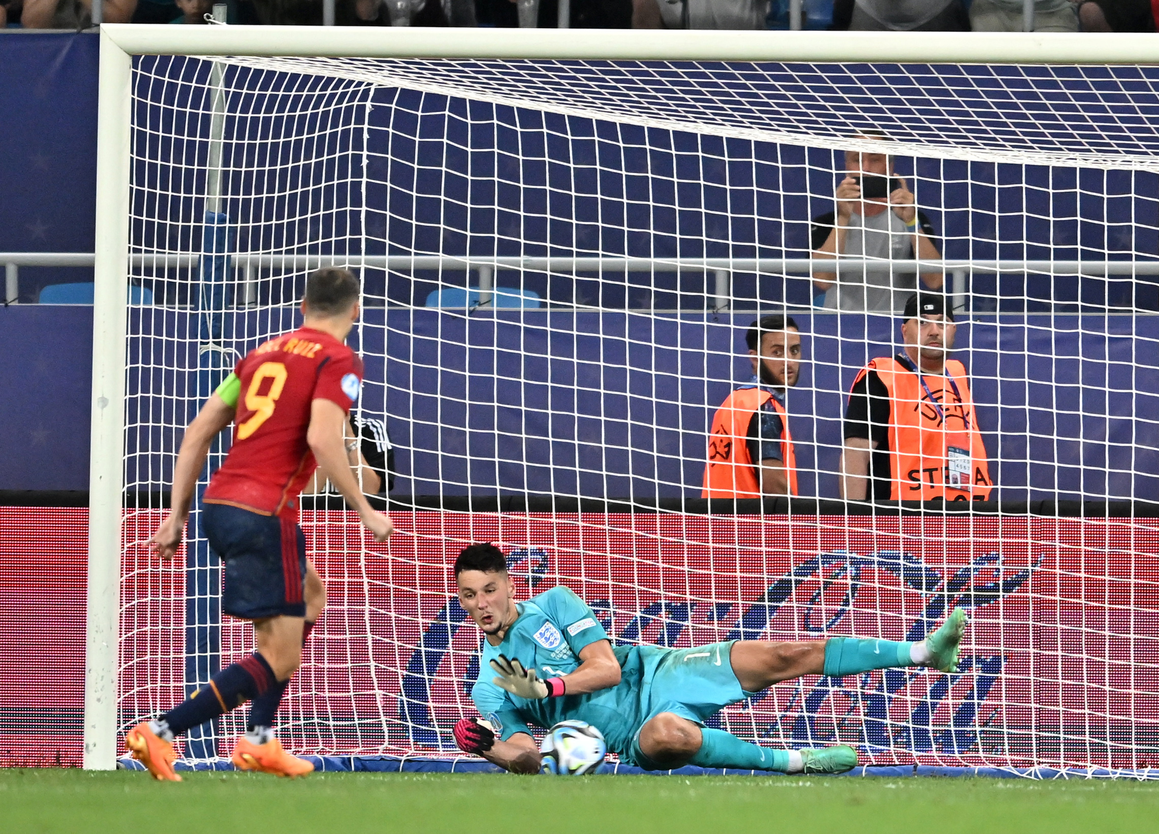 England goalkeeper James Trafford's stoppage-time penalty save proved decisive