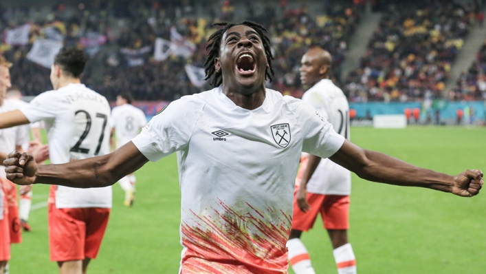 Divin Mubama celebrates West Ham's second goal