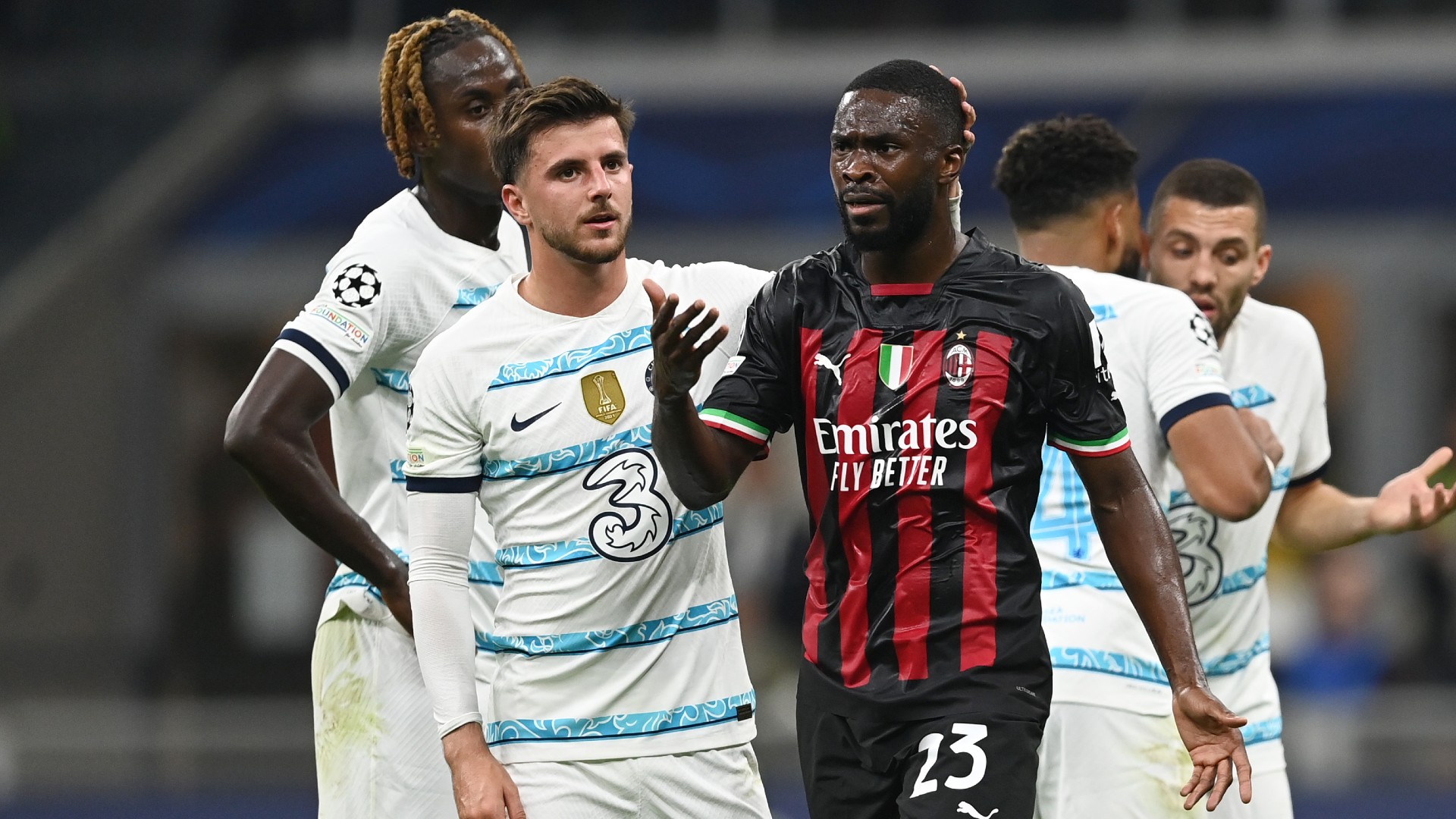 Chelsea's Mason Mount and AC Milan's Fikayo Tomori