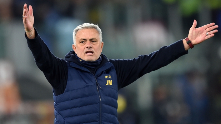 Jose Mourinho gestures during his Roma team's latest Serie A win