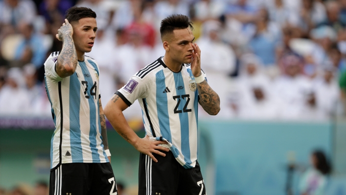 Lautaro Martinez (right) looks on after Argentina's shock World Cup defeat to Saudi Arabia