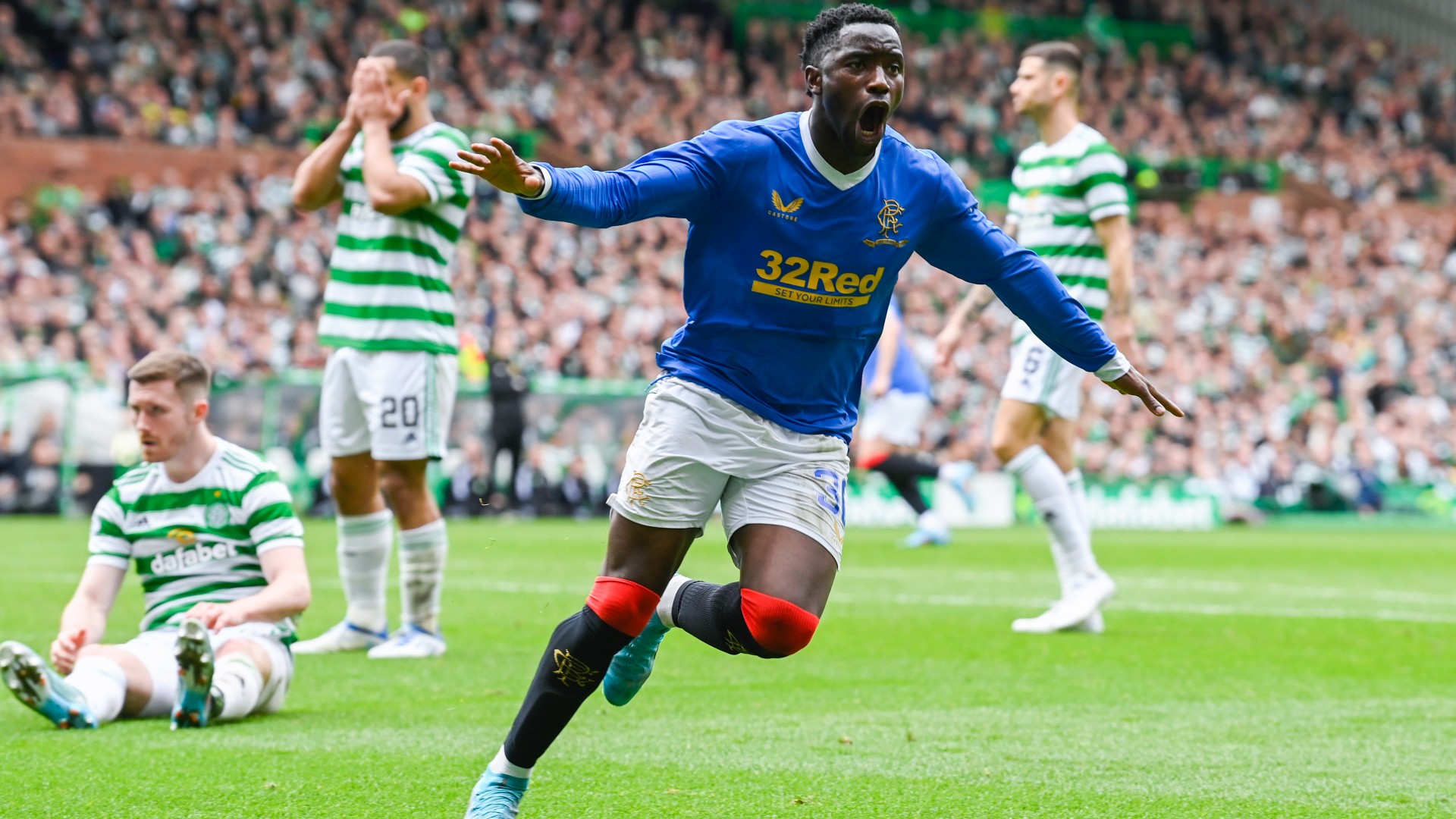 Fashion Sakala celebrates his equaliser against Celtic