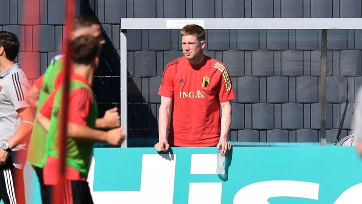Kevin De Bruyne looks on during Belgium training