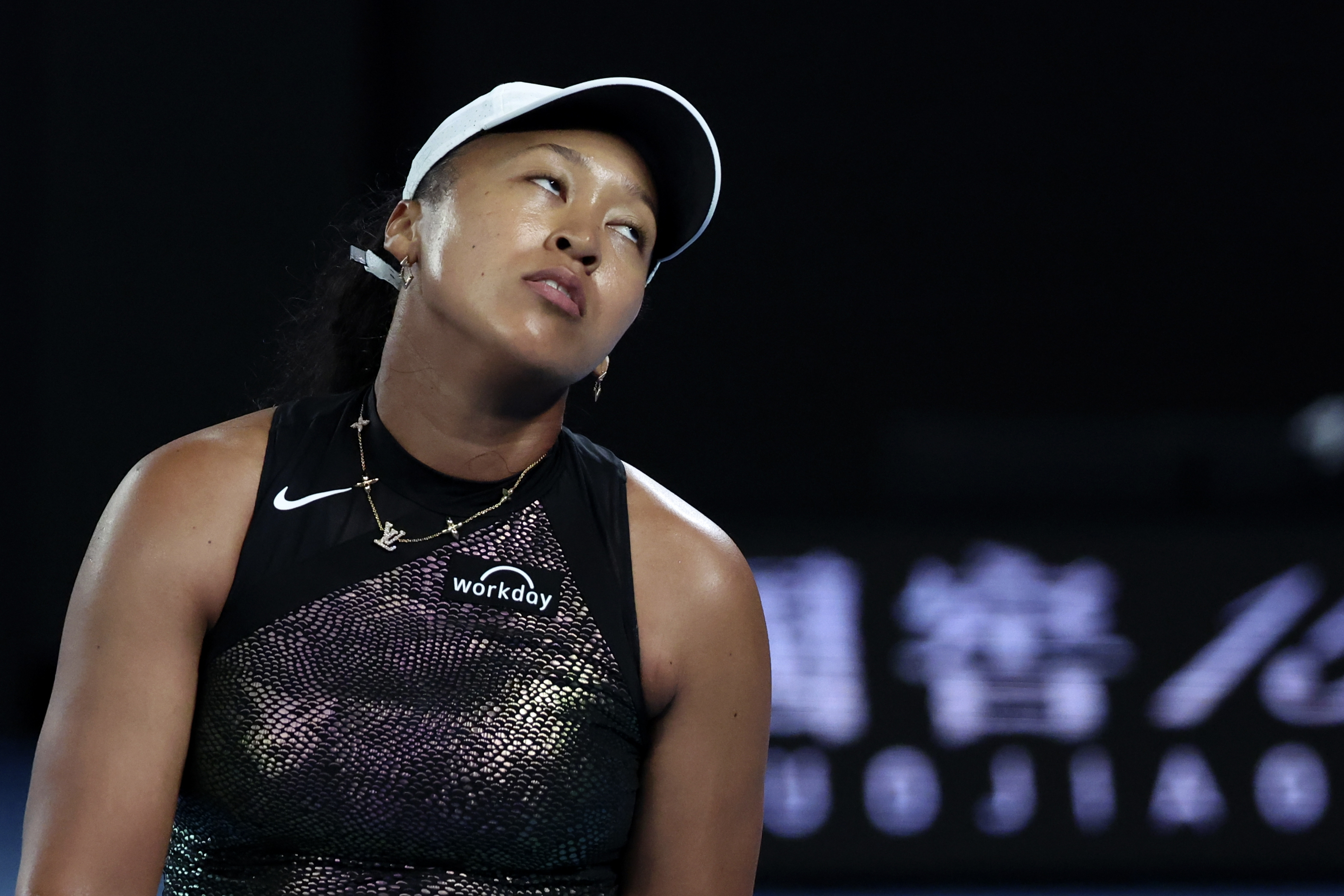 Naomi Osaka looks disappointed