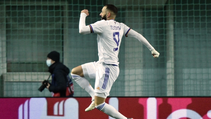 Karim Benzema celebrates his goal in Real Madrid's win over Sheriff
