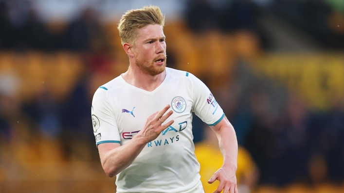 Kevin De Bruyne celebrates after scoring against Wolves