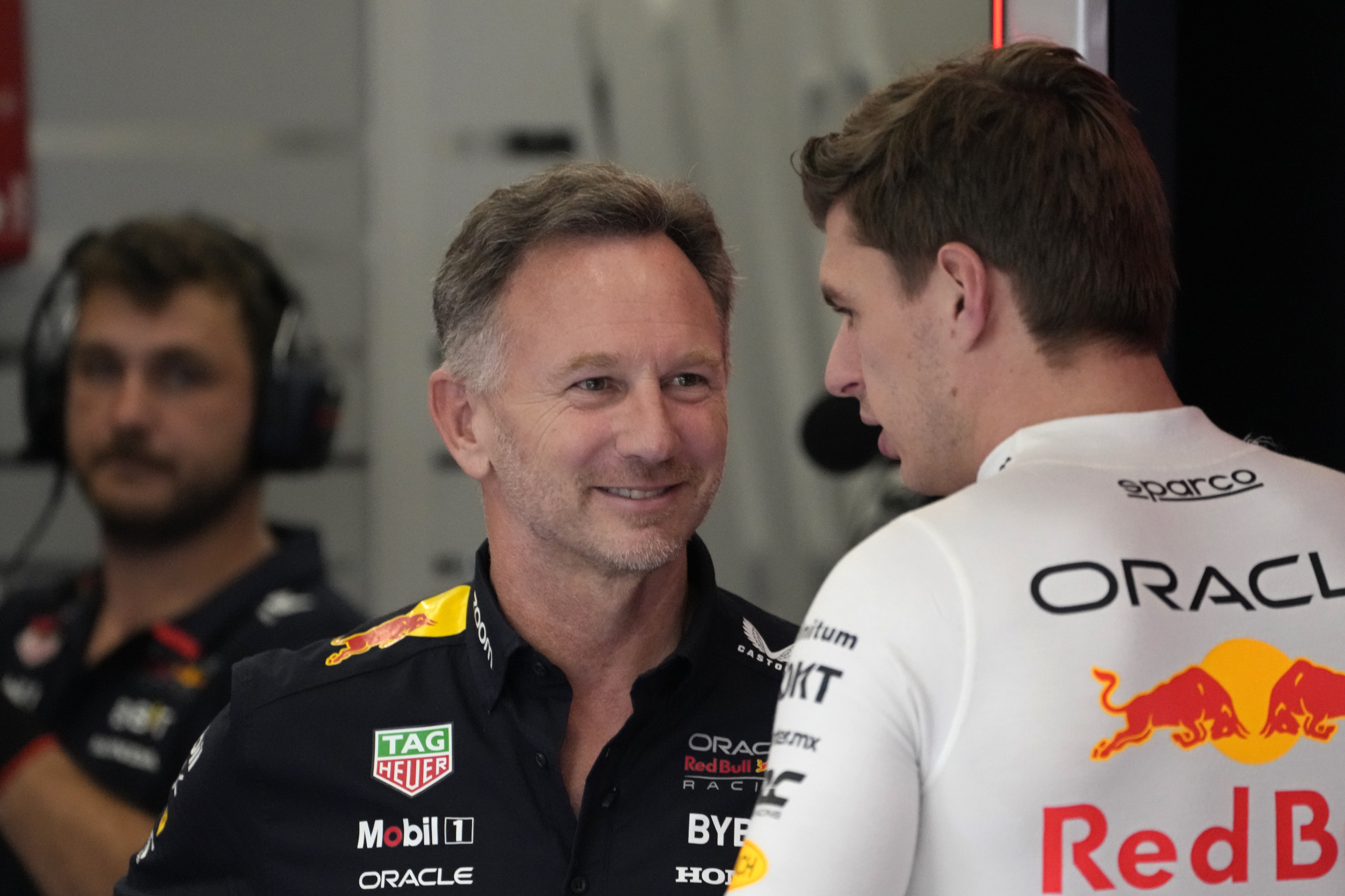 Christian Horner (left) and Max Verstappen