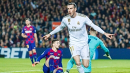 Gareth Bale celebrates scoring for Real Madrid against Barcelona in December 2019