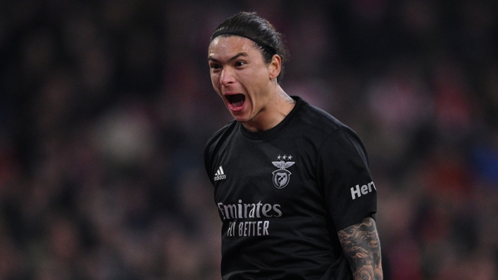 Benfica forward Darwin Nunez celebrates after scoring