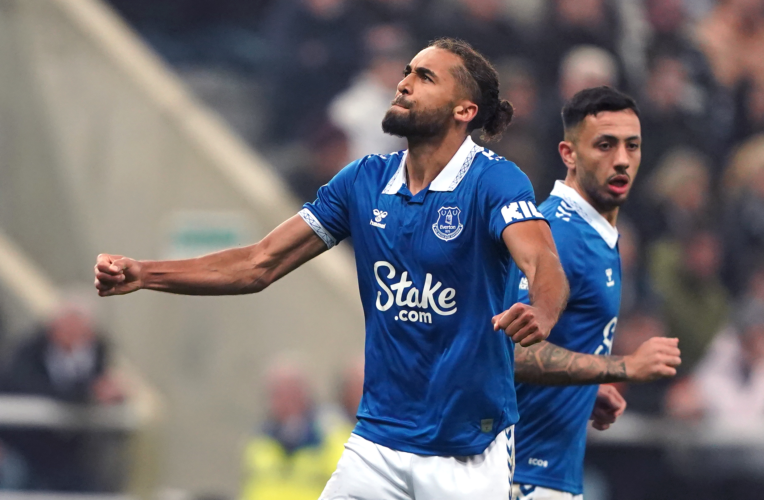 Dominic Calvert-Lewin, left, celebrates a goal