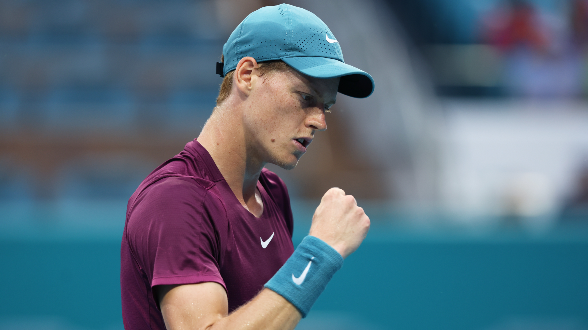 Jannik Sinner celebrates a point against Emil Ruusuvuori in their quarter-final match