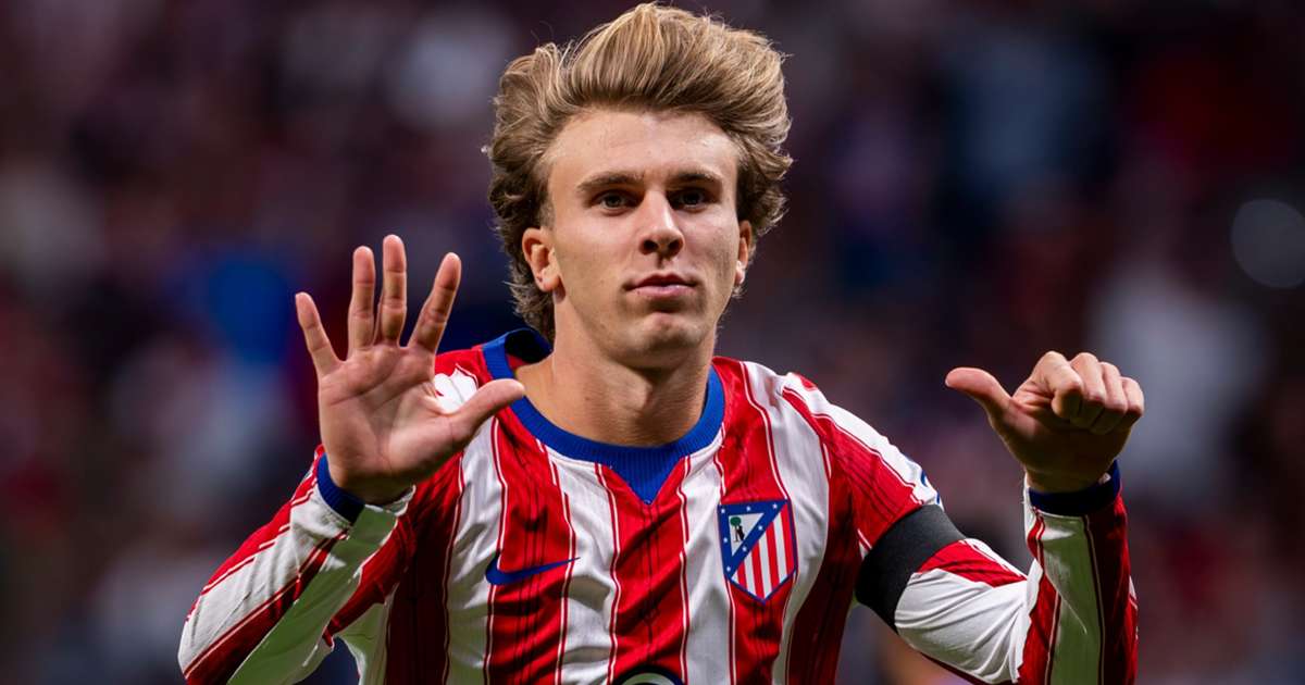 Pablo Barrios celebrates after scoring for Atletico Madrid
