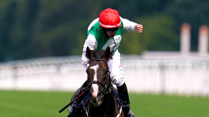 Jockey Patrick Joseph “P.J.” McDonald celebrates on Pyledriver after winning the King George VI And Queen Elizabeth Qipco Stakes during the QIPCO King George Meeting at Ascot Racecourse. Picture date: Saturday July 23, 2022. (John Walton/PA)