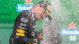Red Bull driver Max Verstappen of the Netherlands celebrates his ninth F1 race win in a row (Peter Dejong/AP)