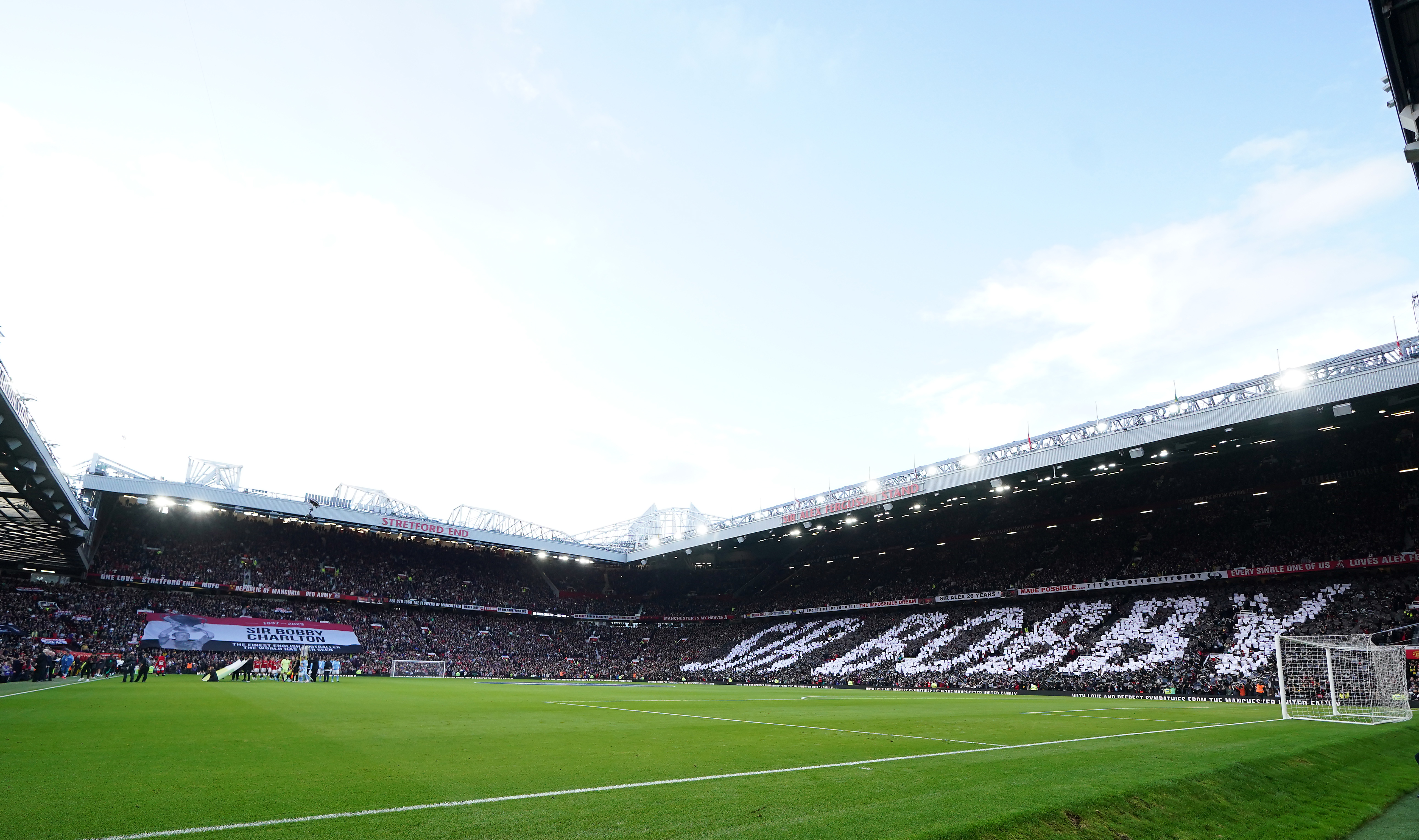 Old Trafford pays tribute to Sir Bobby Charlton ahead of Manchester derby