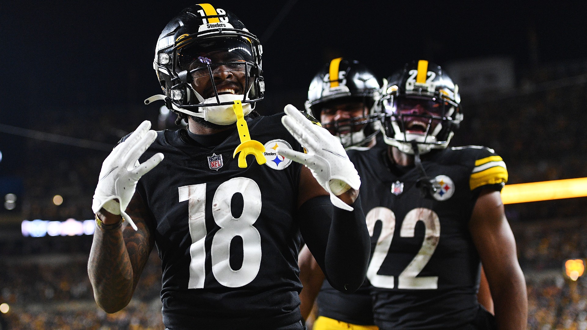 Diontae Johnson celebrates for the Pittsburgh Steelers
