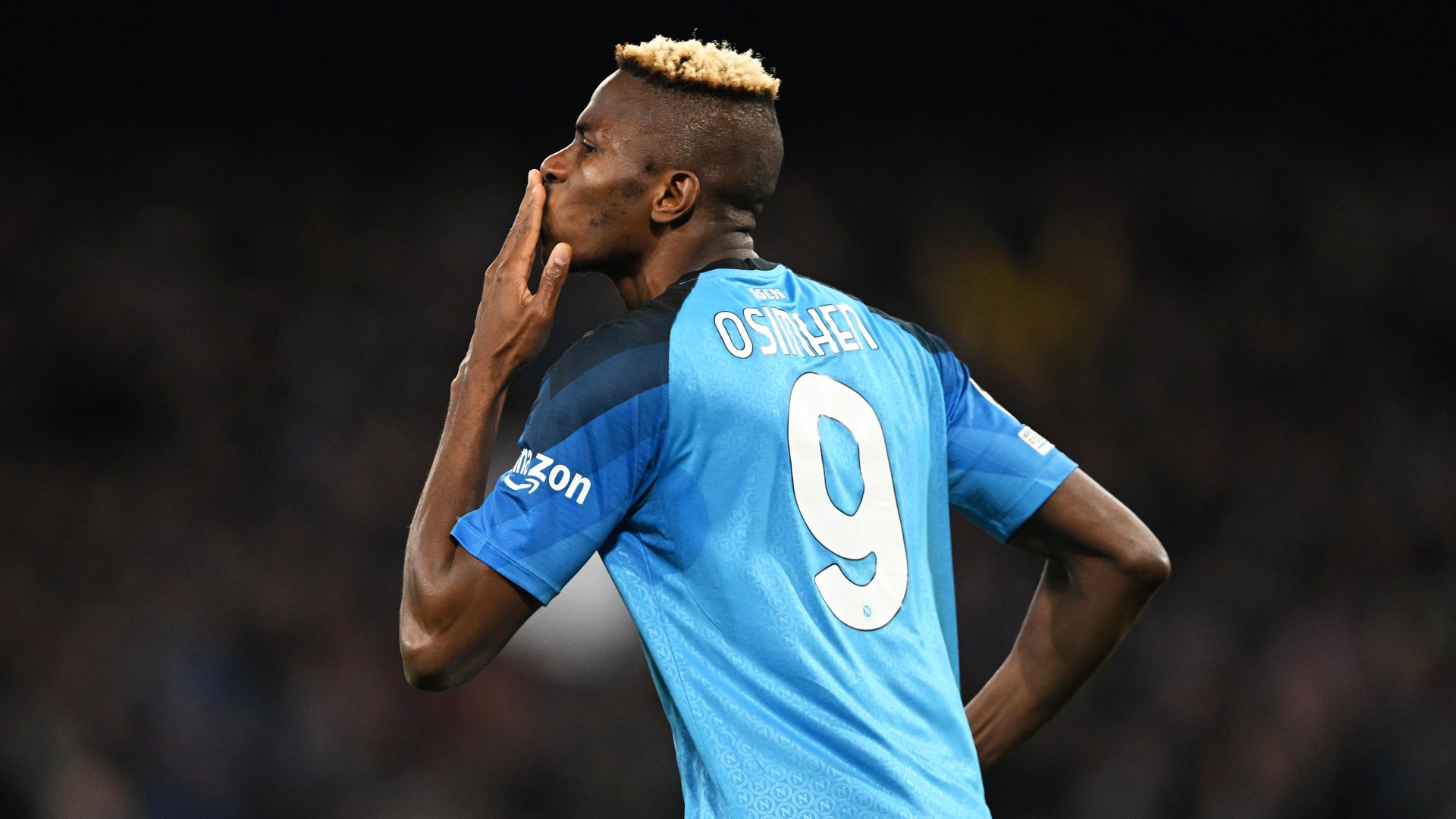Victor Osimhen celebrates after scoring in Wednesday's Champions League tie