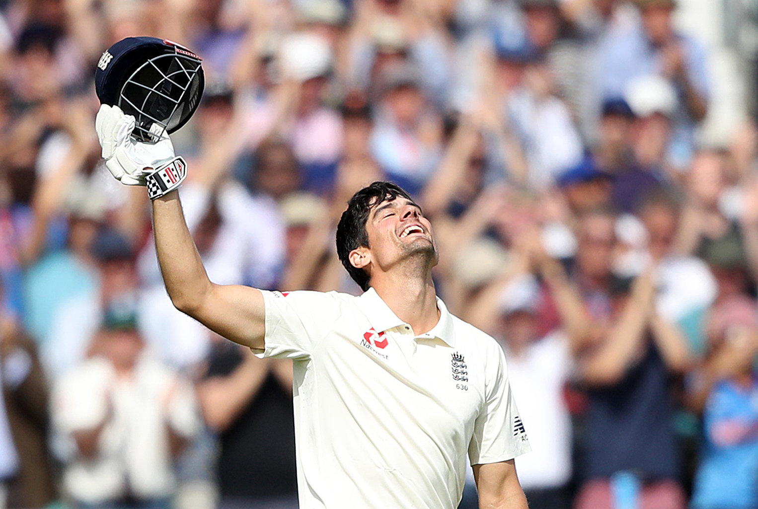 Alastair Cook celebrates reaching his century
