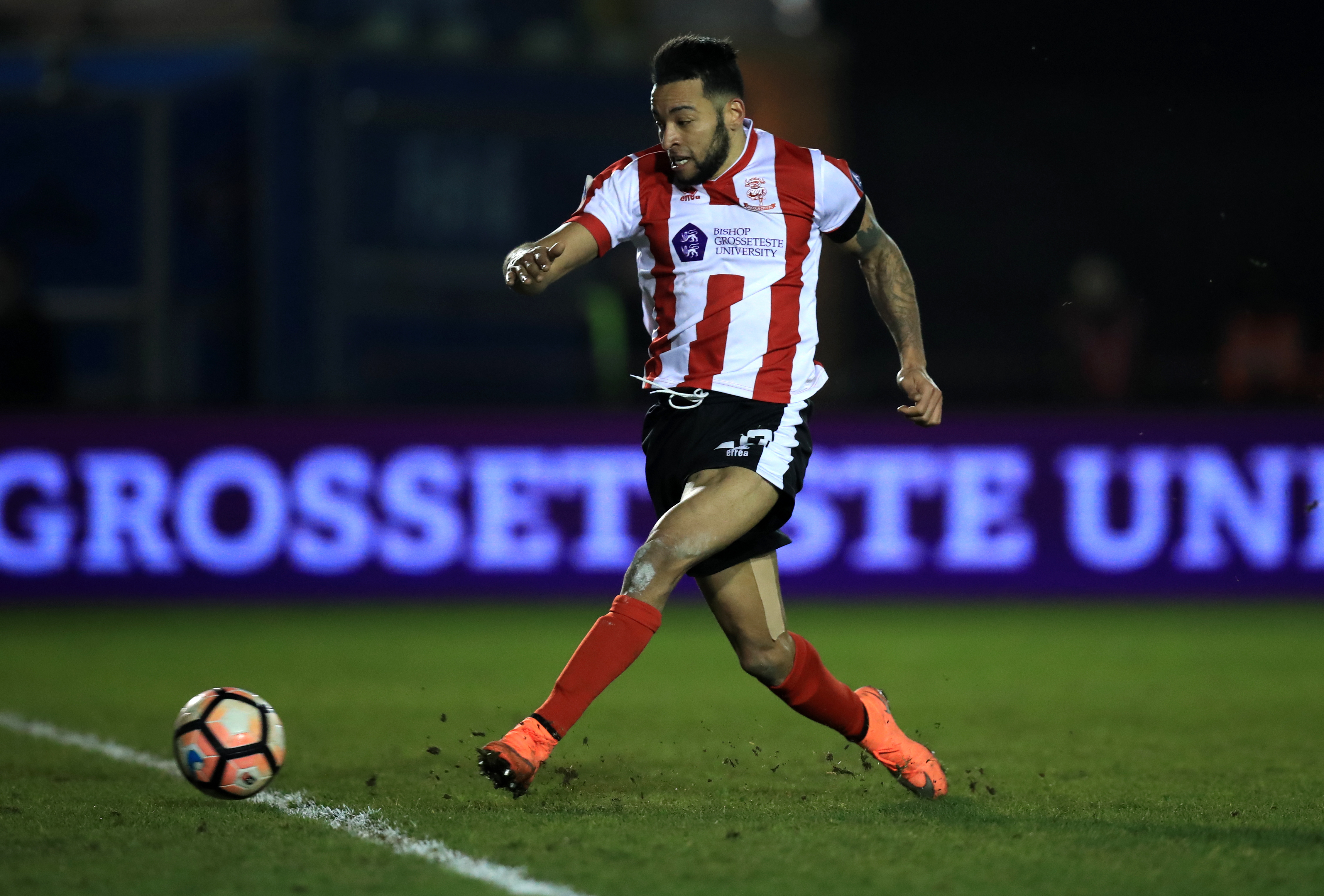 Nathan Arnold scores Lincoln's winner in their FA Cup third-round win against Ipswich in 2017
