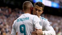 Karim Benzema and Cristiano Ronaldo celebrate in 2018