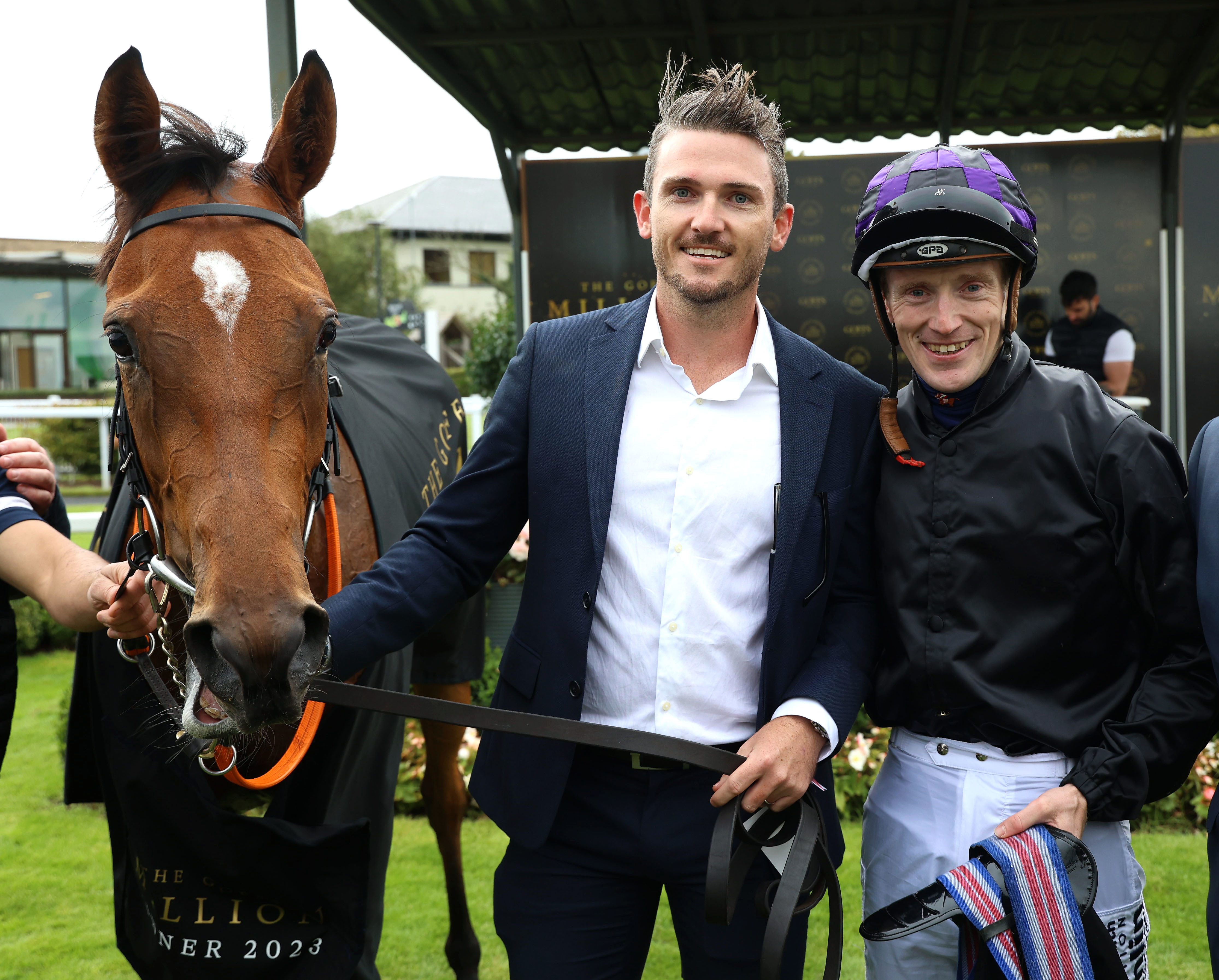 Jockey Billy Lee (right) and Robert Connolly with One Look after winning the Goffs Million