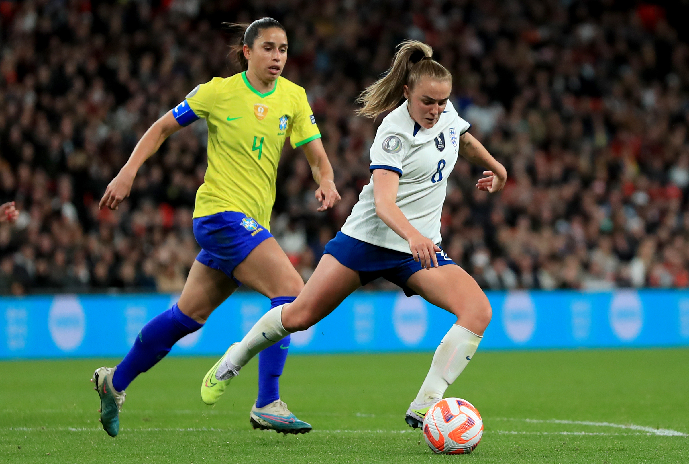Stanway in action for England against Brazil (Bradley Collyer/PA)