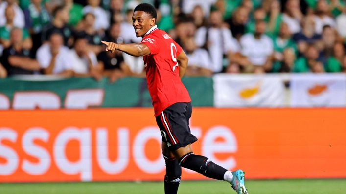 Anthony Martial celebrates his 63rd minute strike