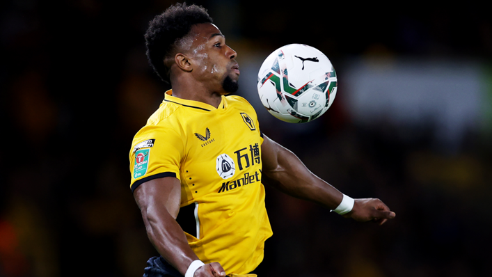 Adama Traore of Wolverhampton Wanderers controls the ball during the Carabao Cup Third Round match between Wolverhampton Wanderers and Tottenham Hotspur