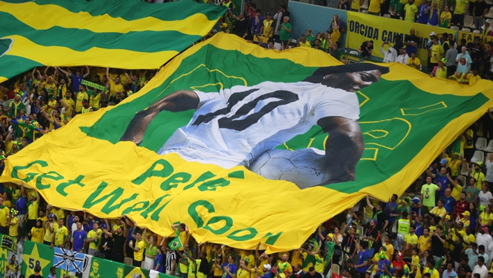 A flag bearing the message 'Pele get well soon' has been flown at the World Cup in Qatar