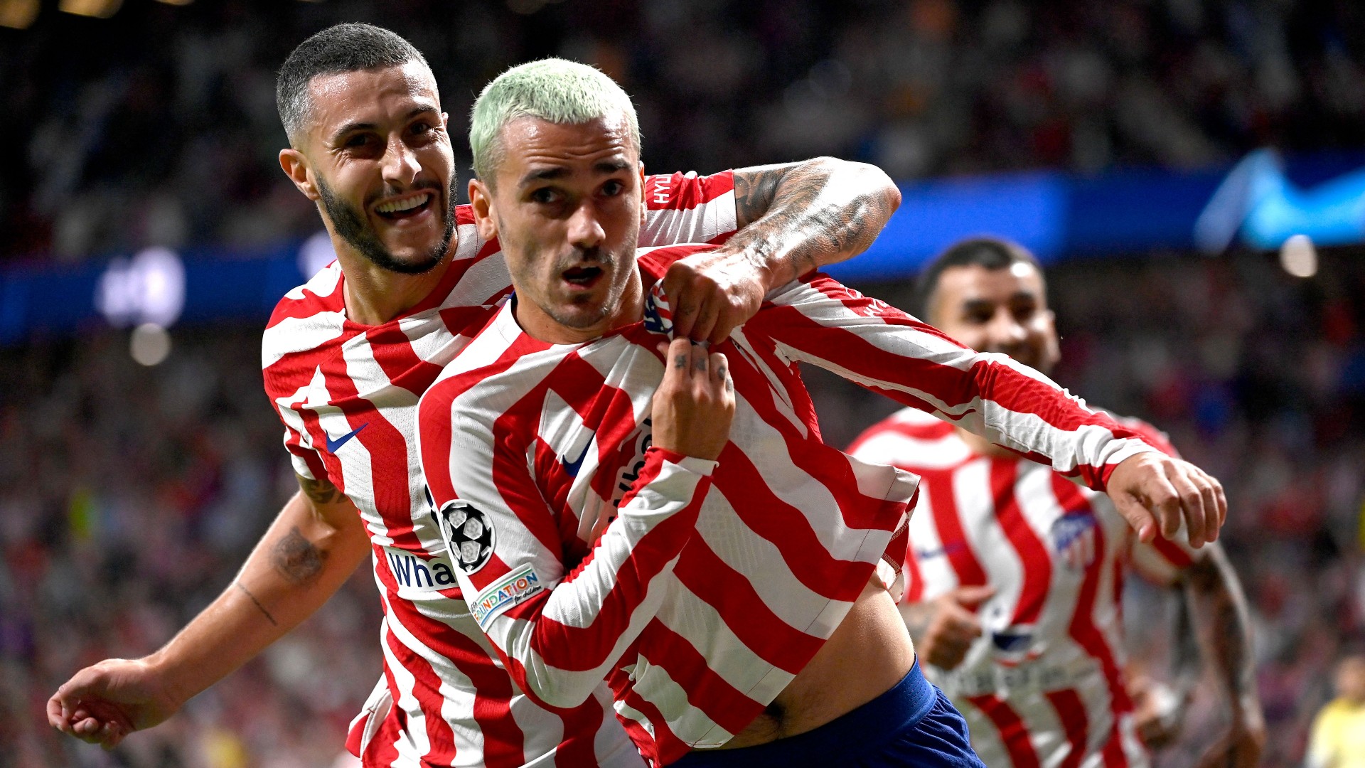 Antoine Griezmann celebrates his dramatic winning goal against Porto
