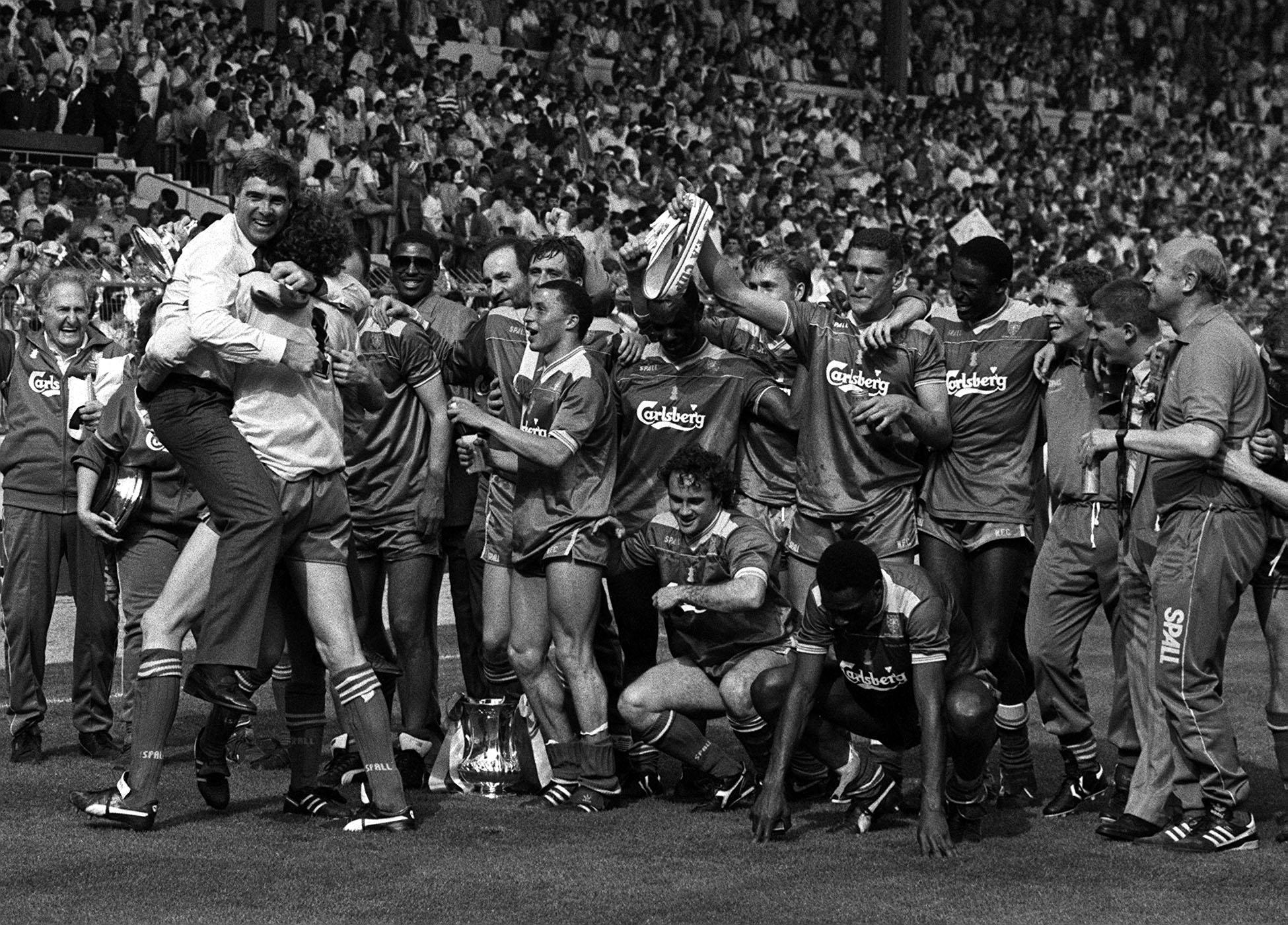 Wimbledon celebrate their 1988 FA Cup final success at Wembley