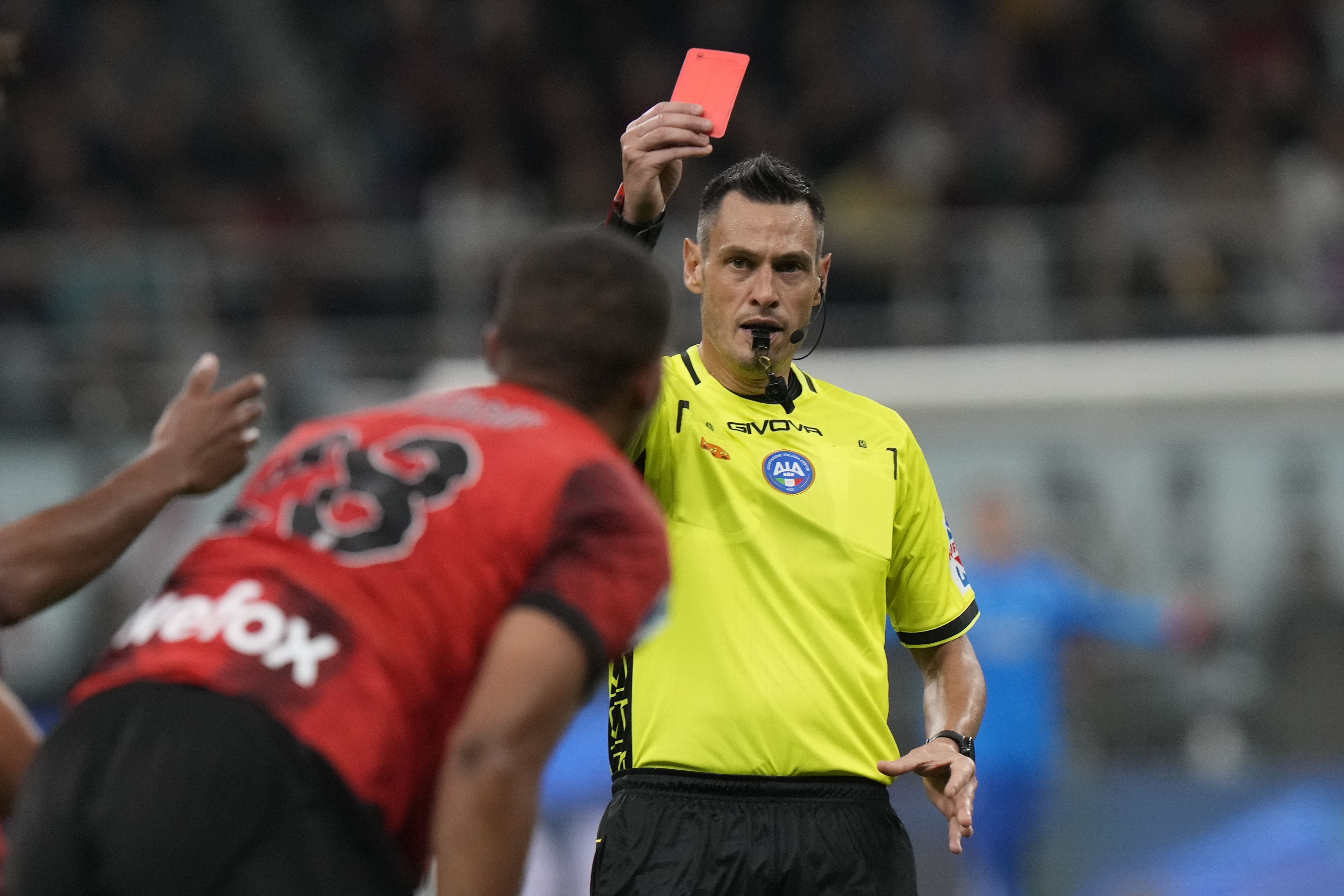 AC Milan’s Malick Thiaw is shown red card