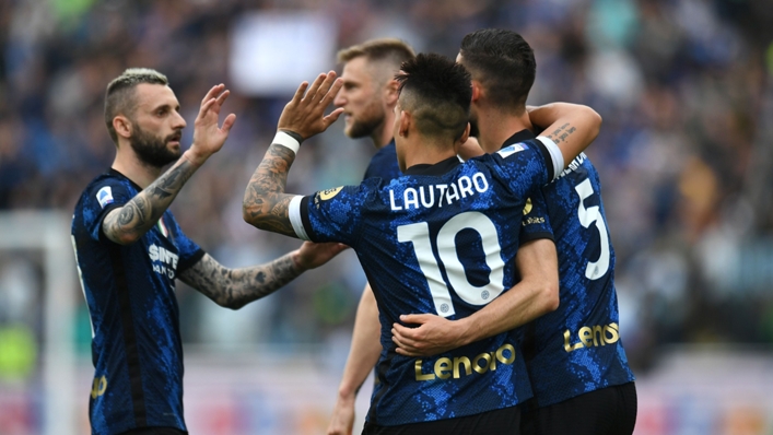 Inter celebrate Lautaro Martinez's goal against Udinese